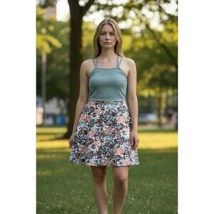 Pact Floral Tank Dress Floral Print Fit and Flare Dress Built in Bra Size Med